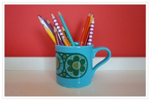 sharp pencils in 60s mug
