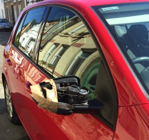 wing mirror held on with parcel tape