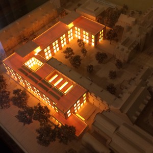 architectural model of new buildings Newnham College, Cambridge